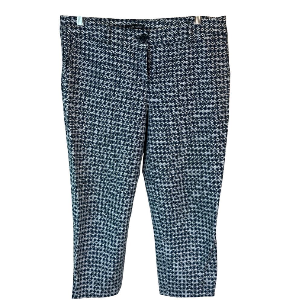 Hilary Radley Blue Geometric Print Cropped Pants Sz10 Stretch Cotton Blend EUC